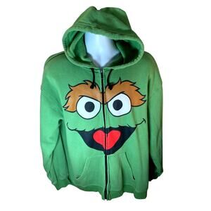 Sesame Street Oscar The Grouch Face Adult Hoodie full zip size xl